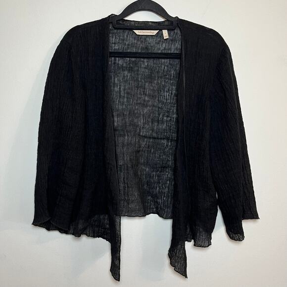 Soft Surroundings 100% Linen Cardigan Shawl Black Sz Small Gauzy Lagenlook Sheer - Picture 6 of 7